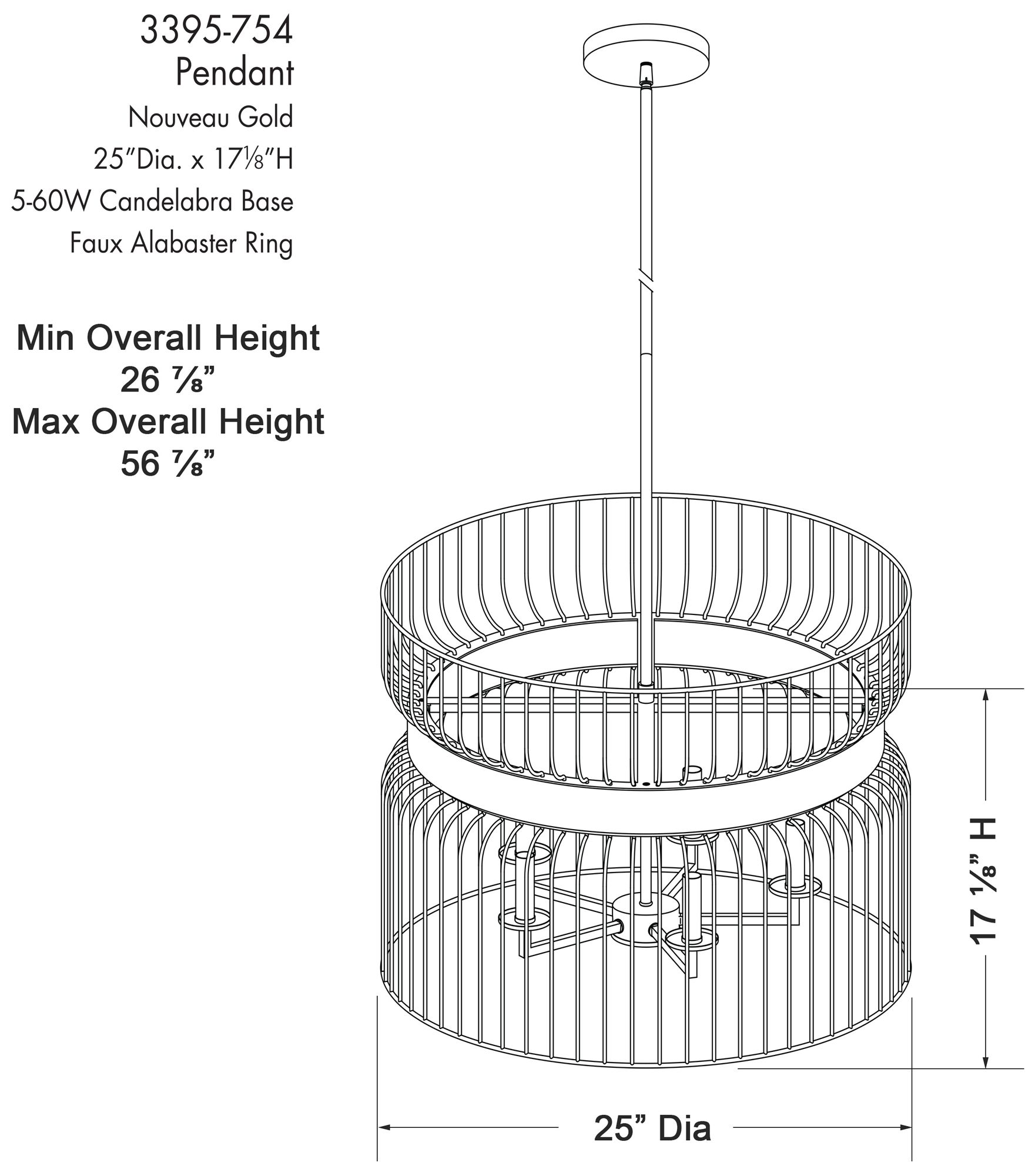 Image 5 Park Slope 25" Wide Nouveau Gold 5-Light Pendant more views