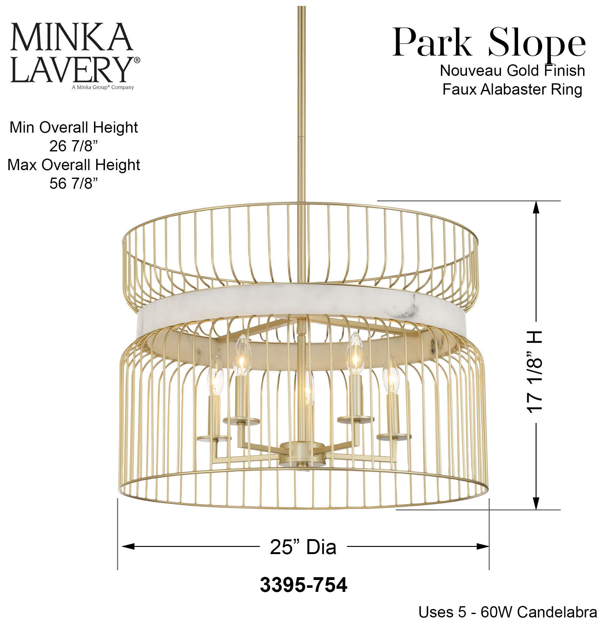 Park Slope 25" Wide Nouveau Gold 5-Light Pendant