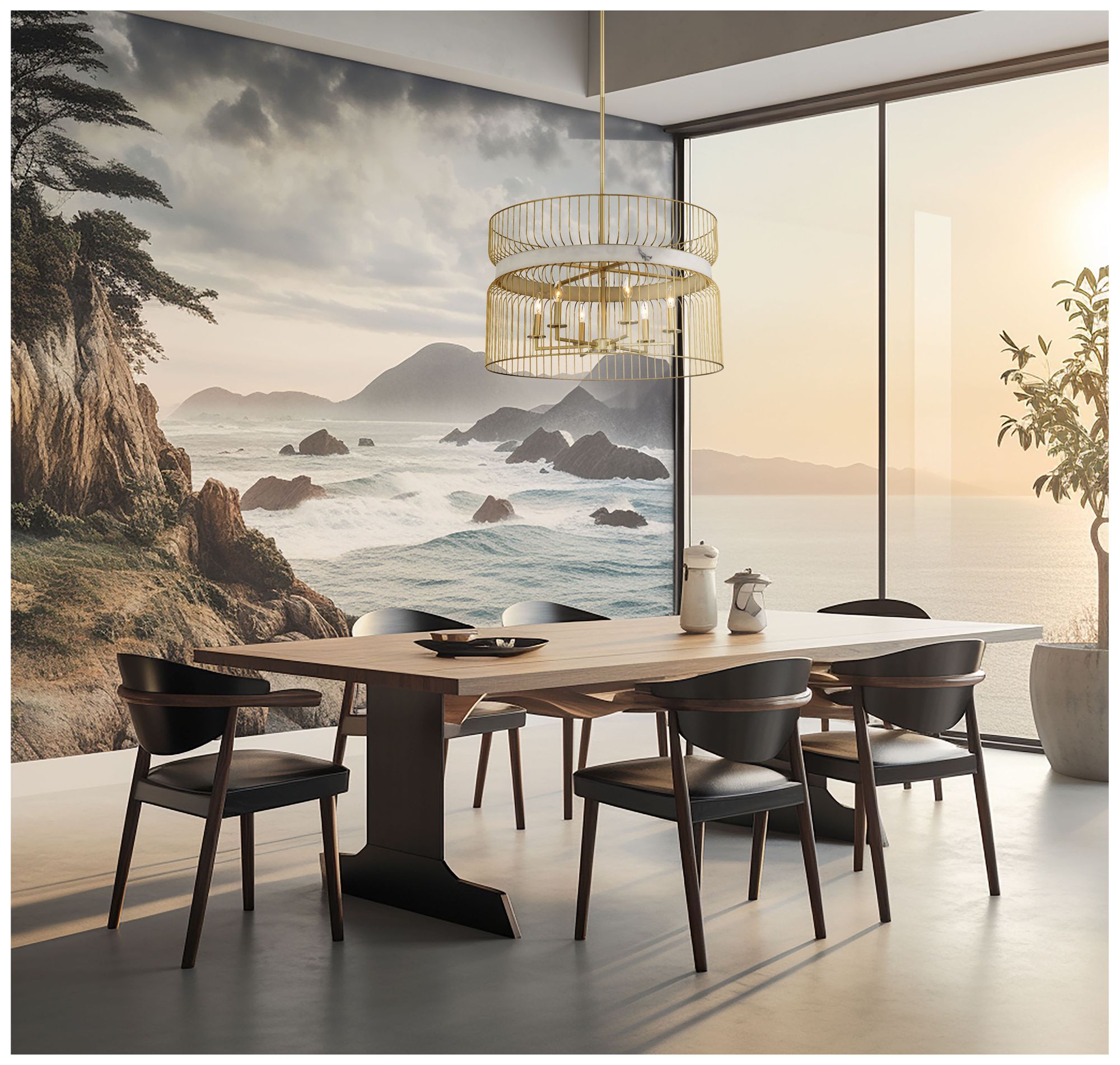 Image 3 Park Slope 30" Wide Nouveau Gold 6-Light Pendant more views