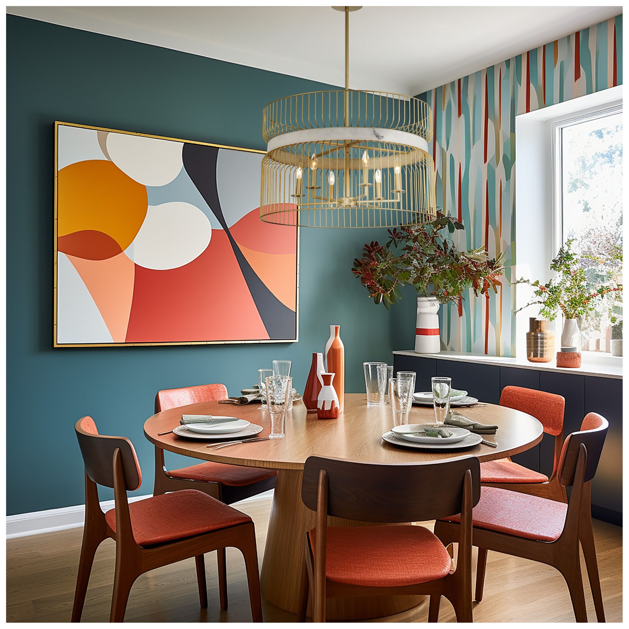 Image 4 Park Slope 30" Wide Nouveau Gold 6-Light Pendant more views