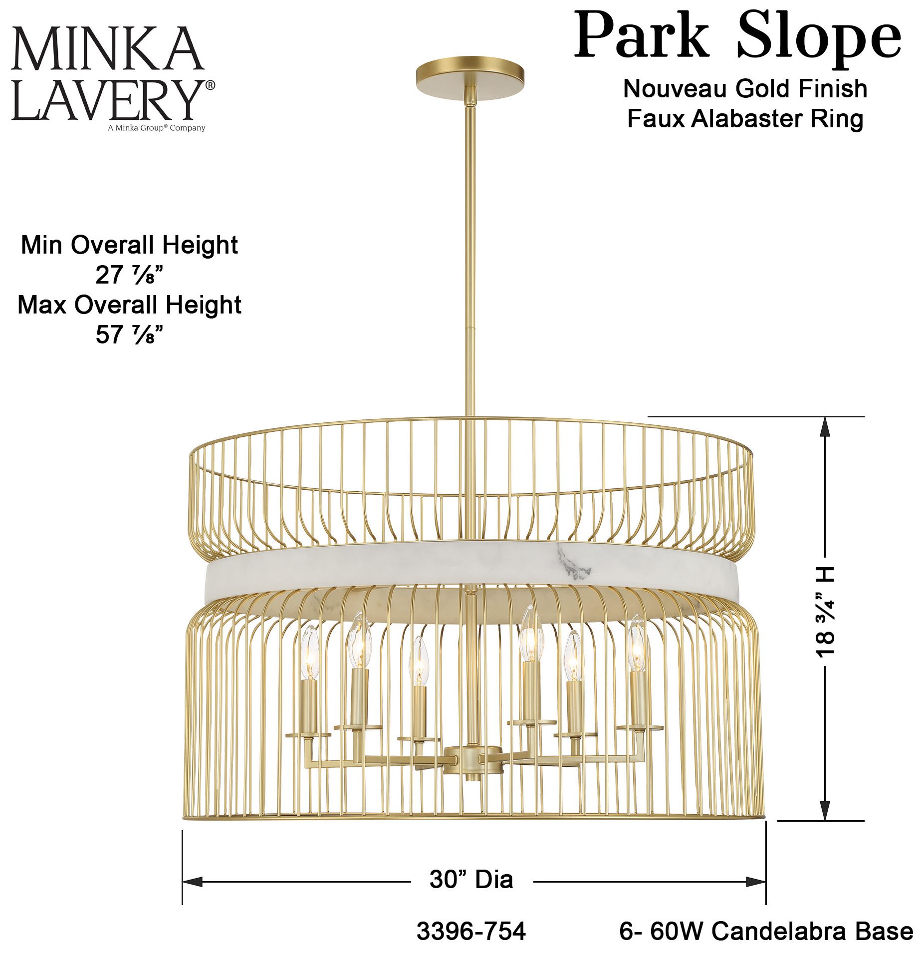 Park Slope 30" Wide Nouveau Gold 6-Light Pendant