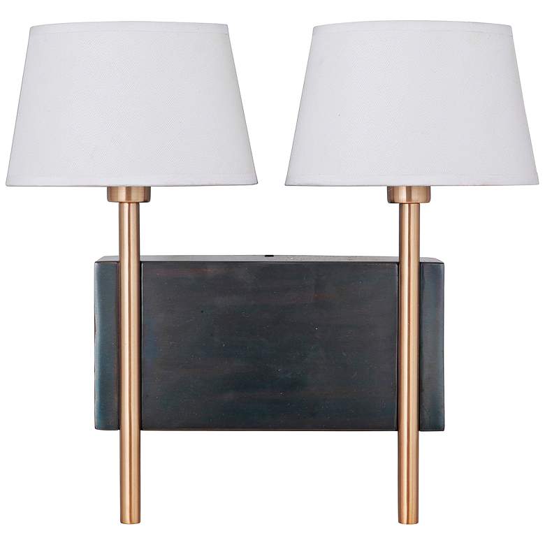 Image 1 Parker 15"H Fired Steel and Satin Brass 2-Light Wall Sconce