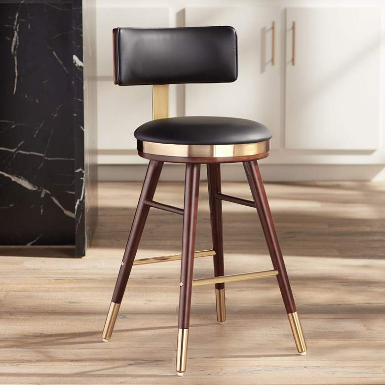 Image 2 Parker 25 1/2 inch Black Leather and Gold Modern Counter Stool