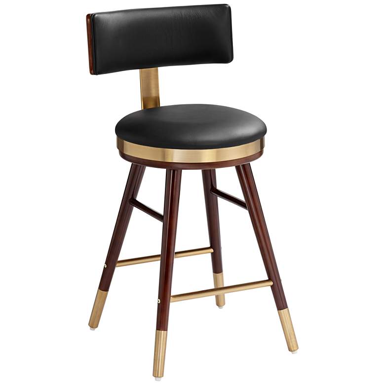 Image 3 Parker 27 3/4" Black Leather and Gold Modern Counter Stool