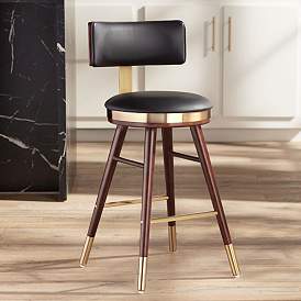 Image2 of Parker 27 3/4" Black Leather and Gold Modern Counter Stool