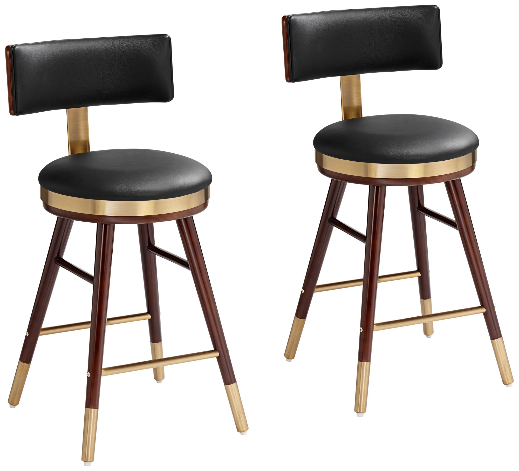 Image 2 Parker 27 3/4" Black Leather Counter Stools Set of 2