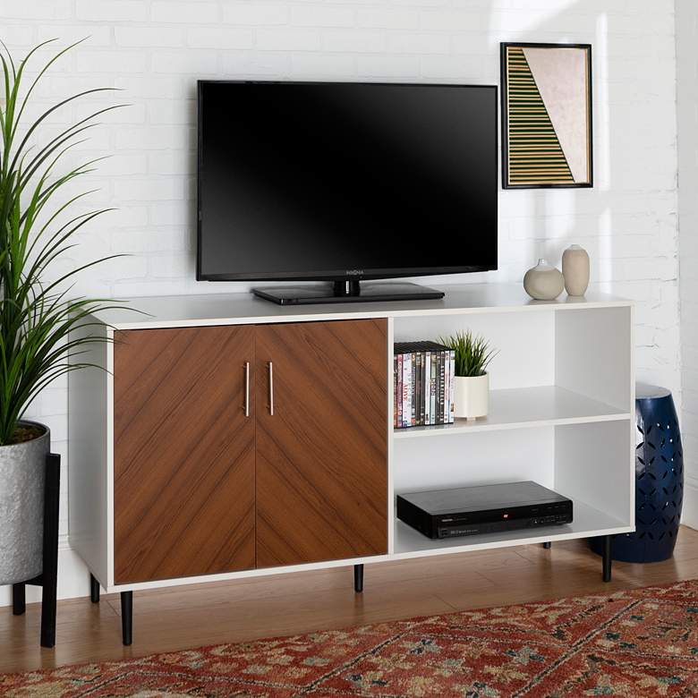 Image 1 Parker 58" Wide Solid White 2-Door Wood TV Stand