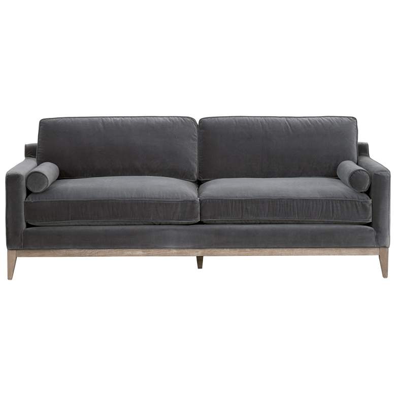 Image 1 Parker 86" Post Modern Sofa, Dark Dove Velvet, Natural Gray Oak