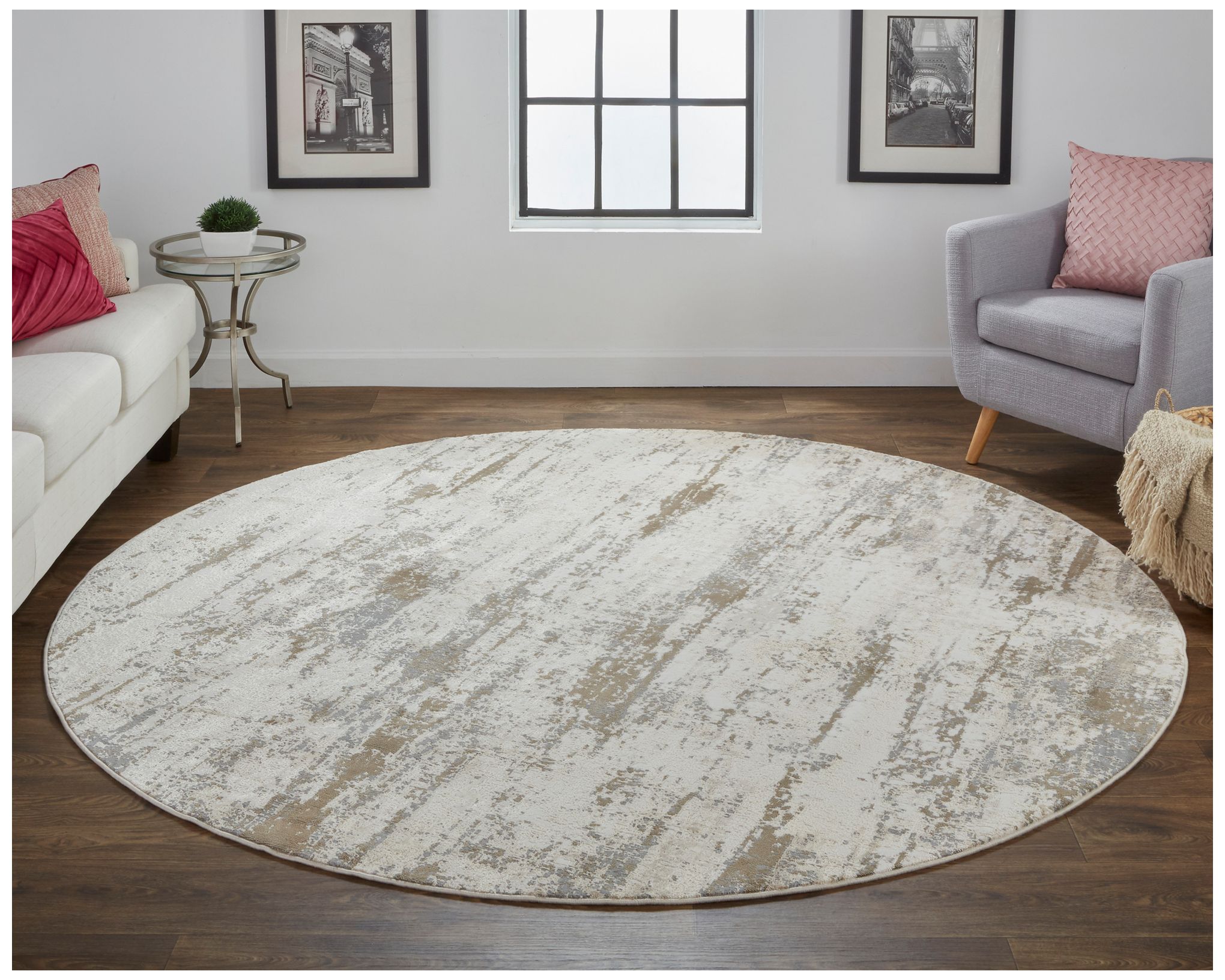 Image 2 Parker Abstract Indoor Ivory Area Rug 3719F 7'-9" x 7'-9" Round more views