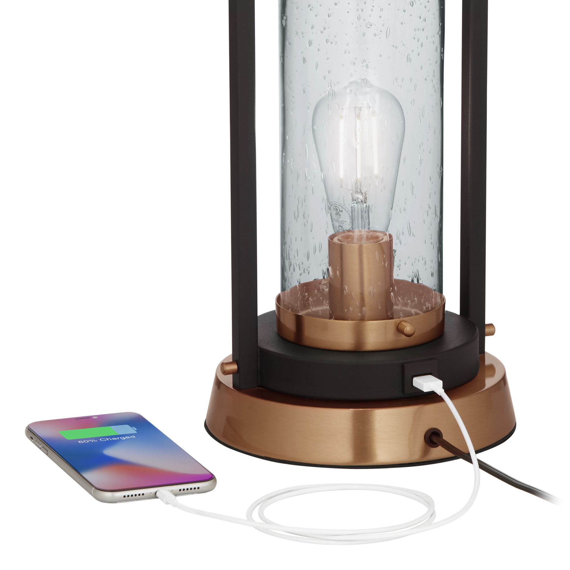 Parker Bronze Farmhouse USB Table Lamp with LED Night Light 80N28