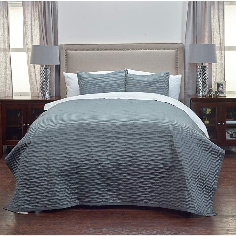 Image 1 Parker Gray Fabric Queen Quilt Set