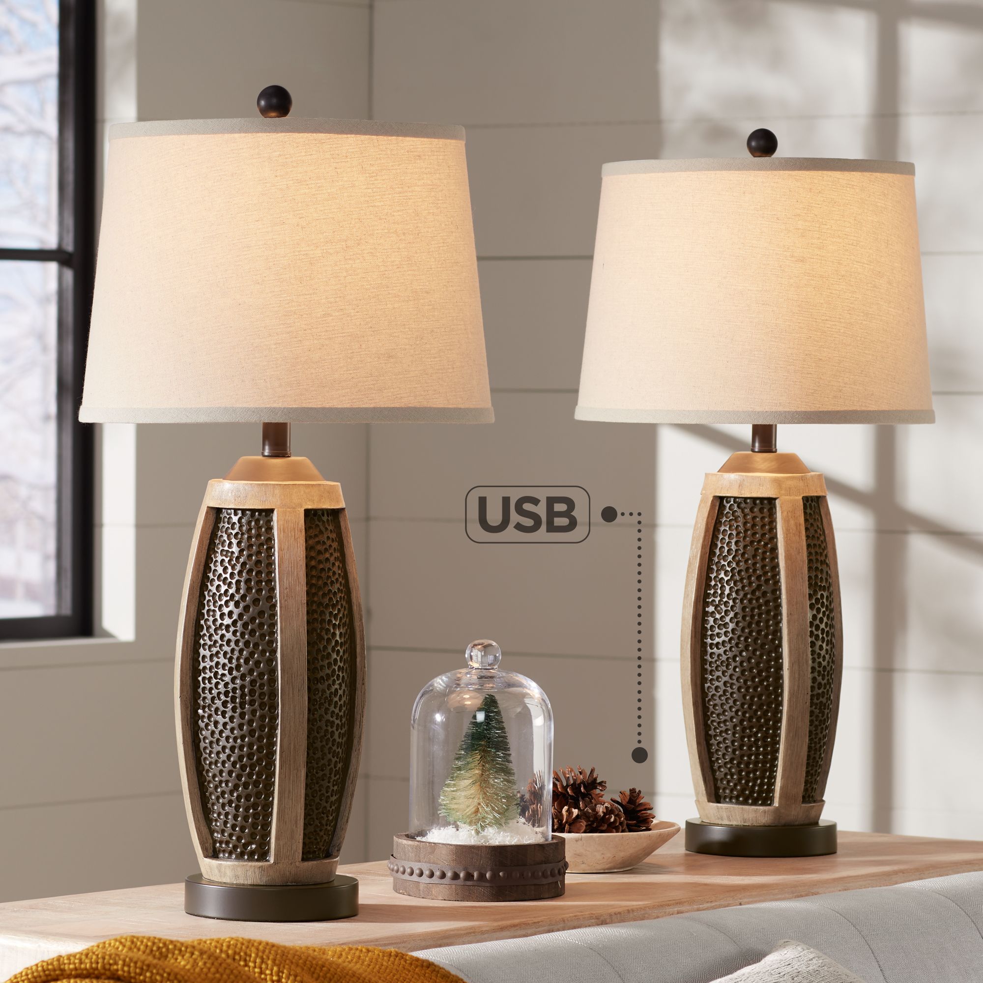 Parker Hammered Bronze Finish USB Table Lamps Set of 2 - #78P90