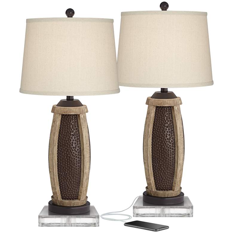 Image 1 Parker Hammered Bronze USB Table Lamps With 8" Square Risers