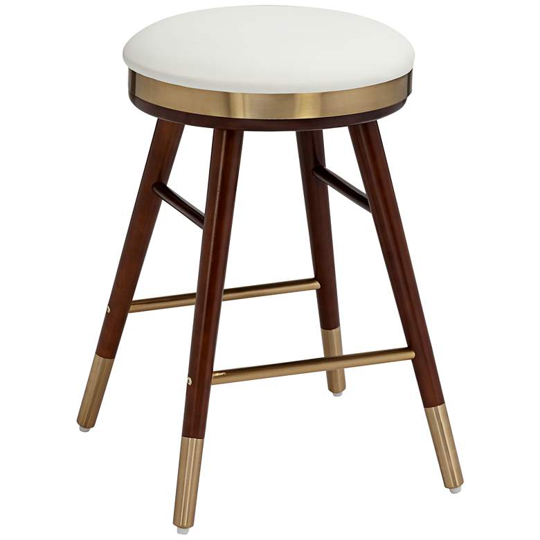 Image 2 Parker Modern Backless White Leather and Gold Counter Stool