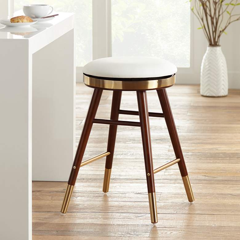 Image 1 Parker Modern Backless White Leather and Gold Counter Stool