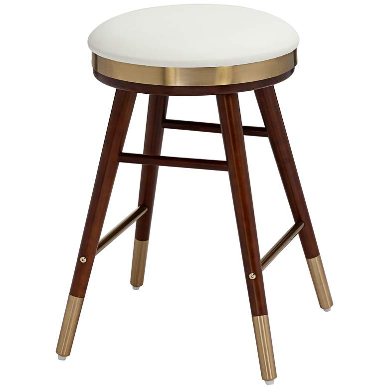 Image 6 Parker Modern Backless White Leather and Gold Counter Stool more views