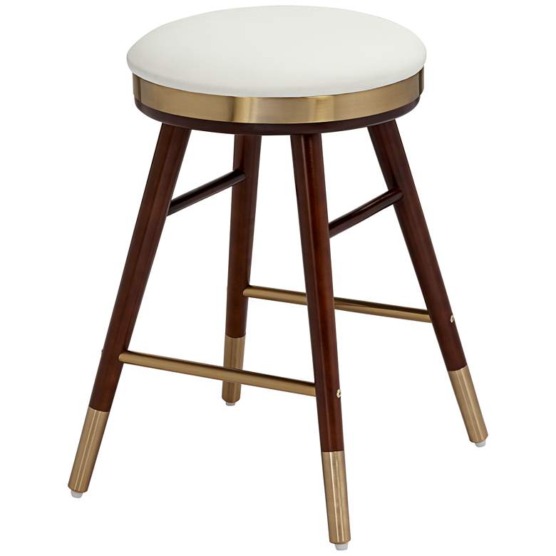 Image 7 Parker Modern Backless White Leather and Gold Counter Stool more views