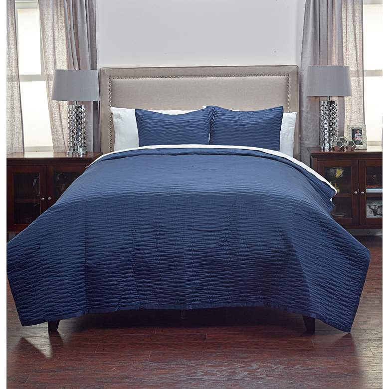 Image 1 Parker Navy Fabric Queen Quilt Set