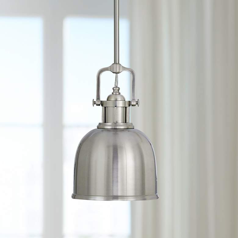 Image 1 Parker Place Solid Brushed Steel 8" Wide Mini Pendant Light