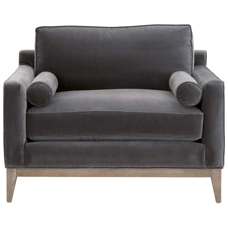 Image 1 Parker Post Modern Sofa Chair, Dark Dove Velvet, Natural Gray Oak
