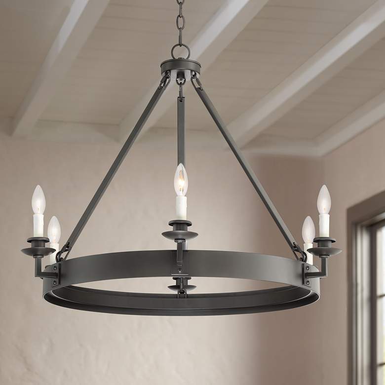 Image 1 Parkham 33" Wide Bronze 6-Light Wagon Wheel Chandelier