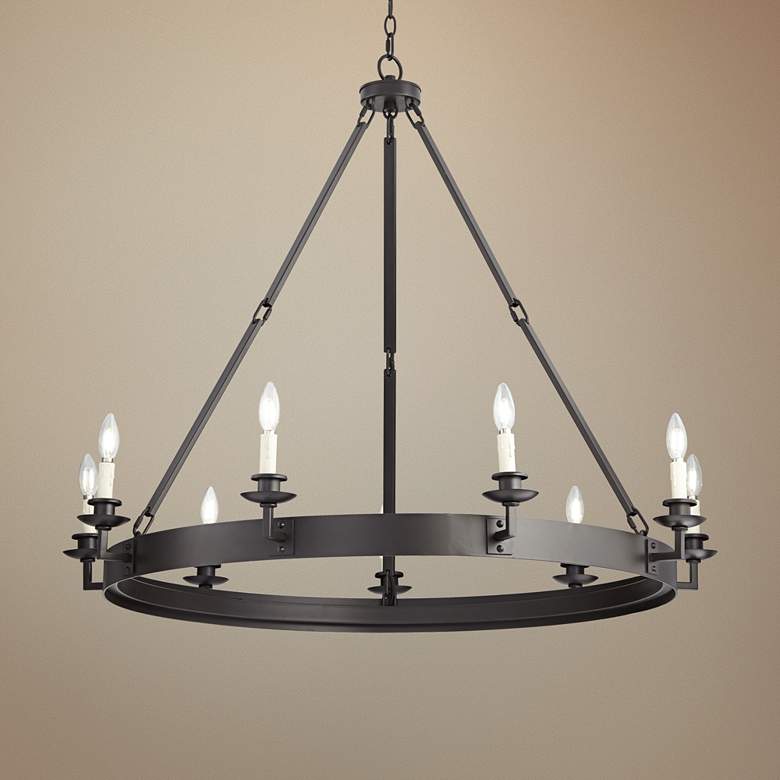 Image 1 Parkham 41" Wide Dark Bronze Wagon Wheel 9-Light Chandelier