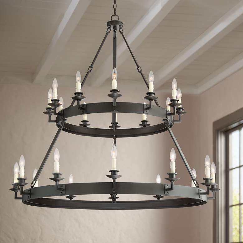 Image 1 Parkham 48 1/4" Wide Bronze Round 2-Tier 24-Light Chandelier
