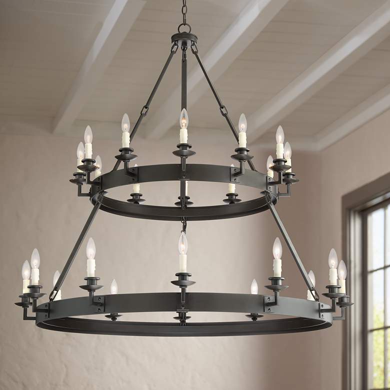 Image 1 Parkham 48 1/4 inch Wide Bronze Round 2-Tier 24-Light Chandelier