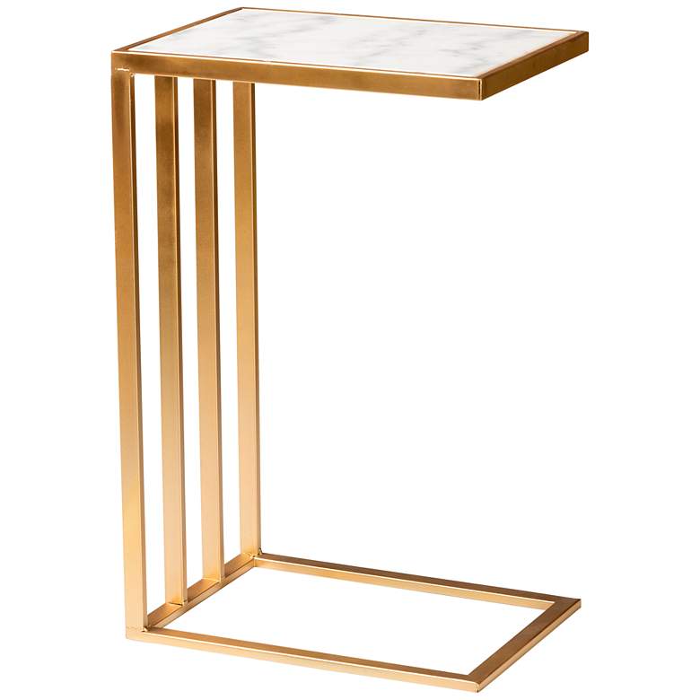 Image 2 Parkin 14 1/4"W White Marble Gold Metal C-Shaped End Table