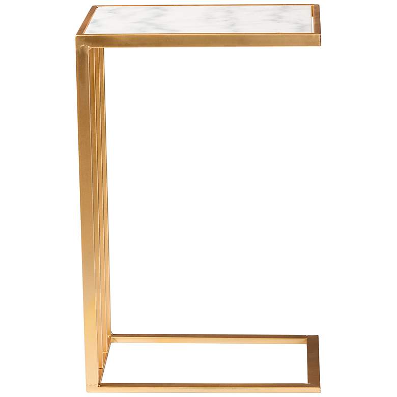 Image 5 Parkin 14 1/4"W White Marble Gold Metal C-Shaped End Table more views