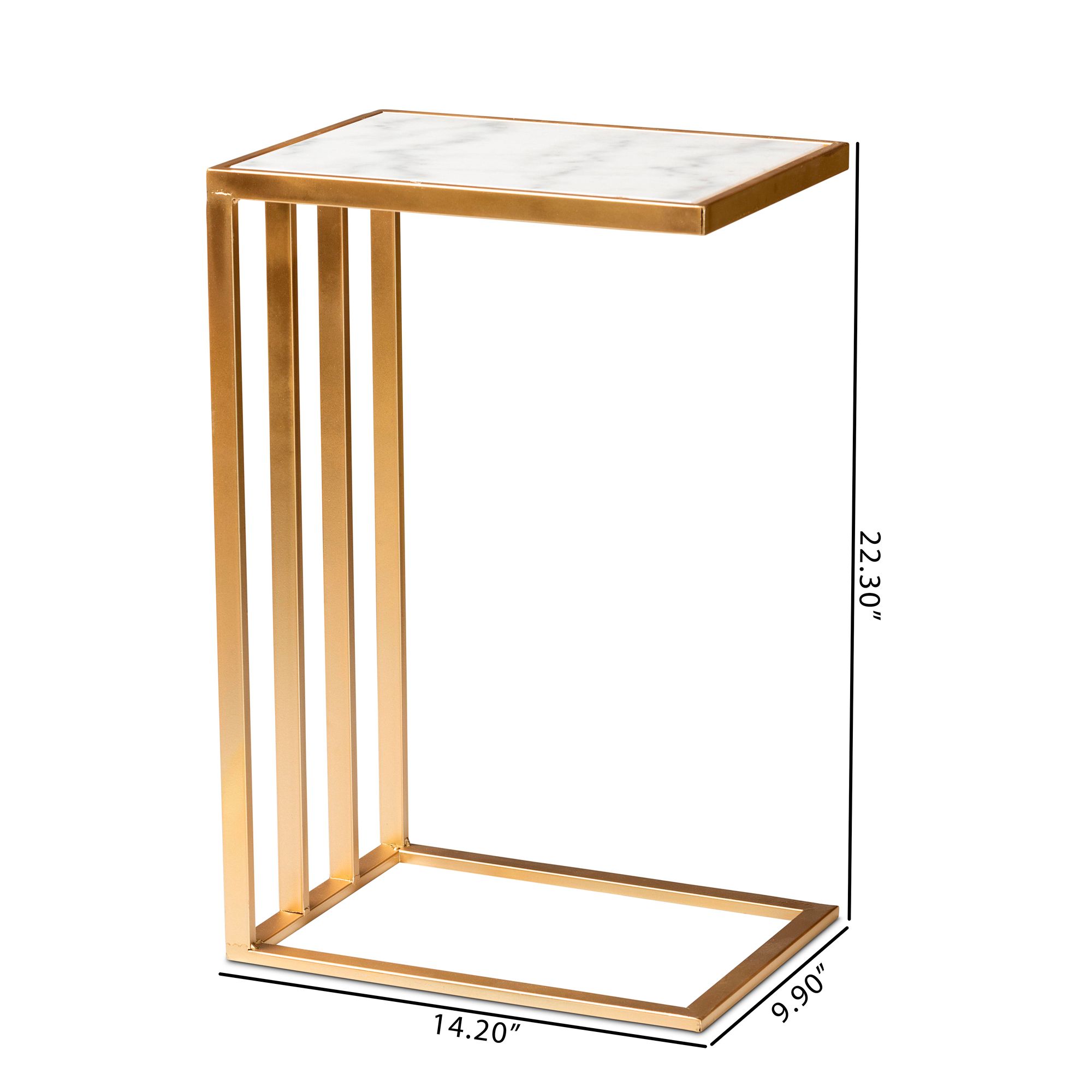 Parkin 14 1/4"W White Marble Gold Metal C-Shaped End Table
