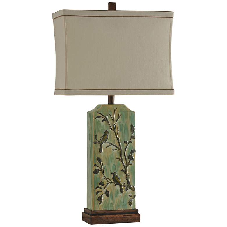 Image 1 Parkway Creamy Green Aviary Tablet Column Table Lamp