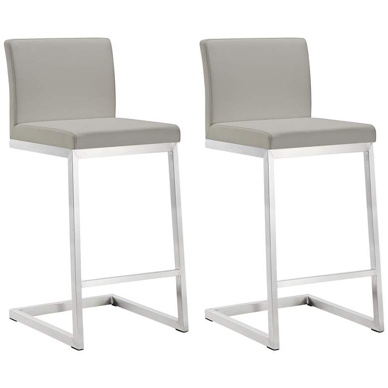 Image 1 Parma 26" Light Gray and Steel Counter Stool Set of 2