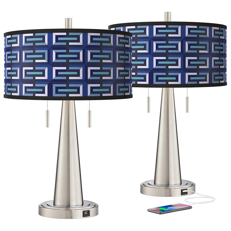 Image 2 Parquet Vicki Brushed Nickel USB Table Lamps Set of 2