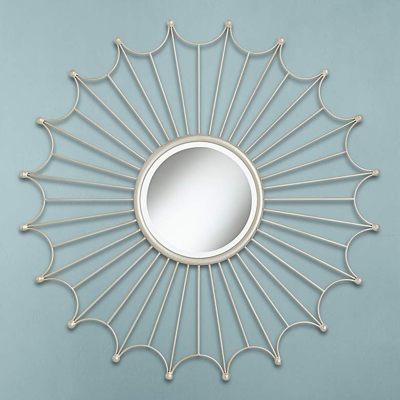 Image 1 Parres Brightner Silver Metal Rays 36 inch Round Wall Mirror