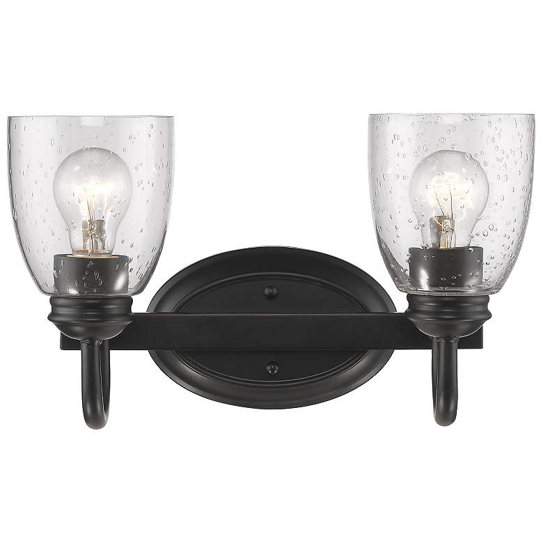 Image 1 Parrish 13 7/8" Wide 2-Light Vanity Light in Matte Black with Seeded G
