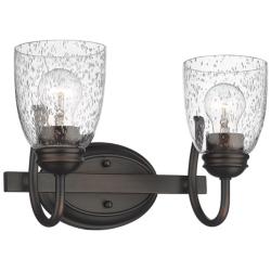 Parrish 13 7/8&quot; Wide Rubbed Bronze 2-Light Bath Light with Seeded Glas