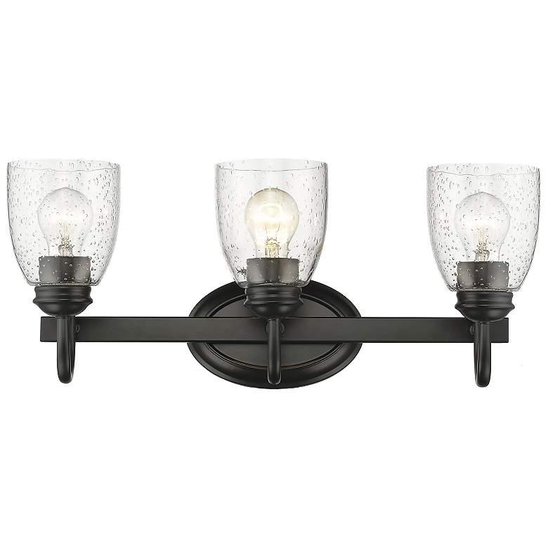 Image 1 Parrish 20 5/8" Wide 3-Light Vanity Light in Matte Black with Seeded G