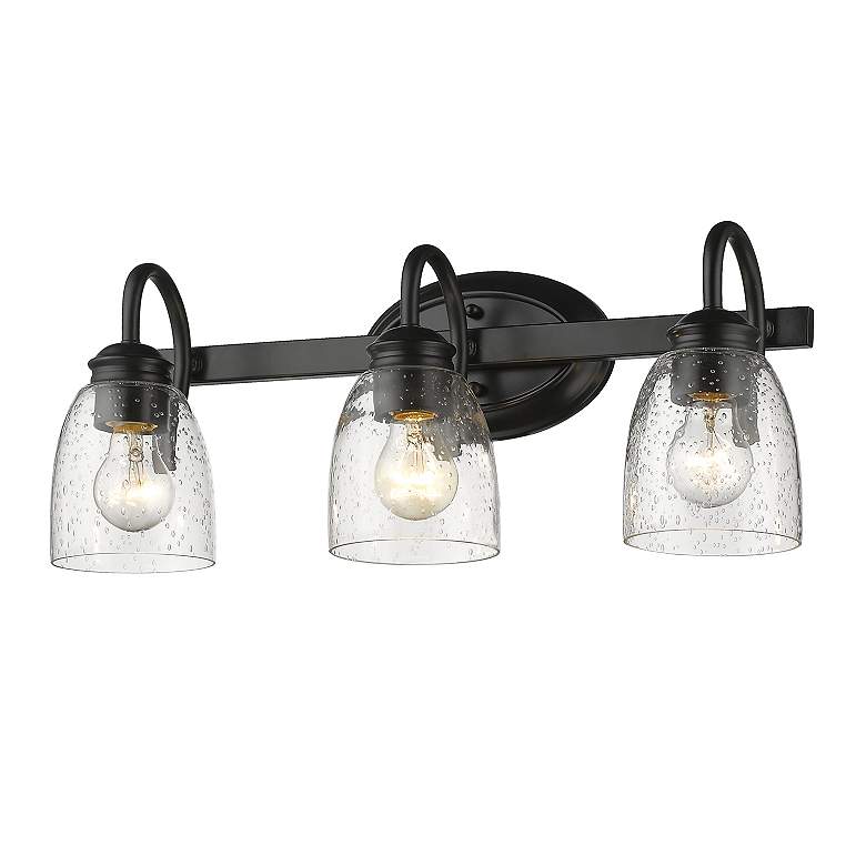 Image 2 Parrish 20 5/8" Wide 3-Light Vanity Light in Matte Black with Seeded G more views