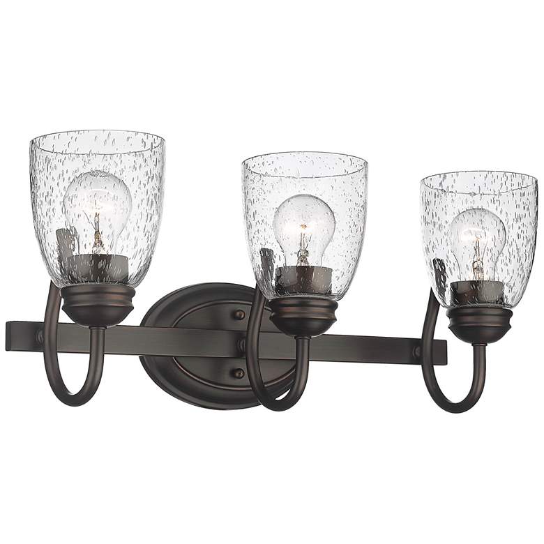 Image 1 Parrish 20 5/8 inch Wide Rubbed Bronze 3-Light Bath Light with Seeded Glas