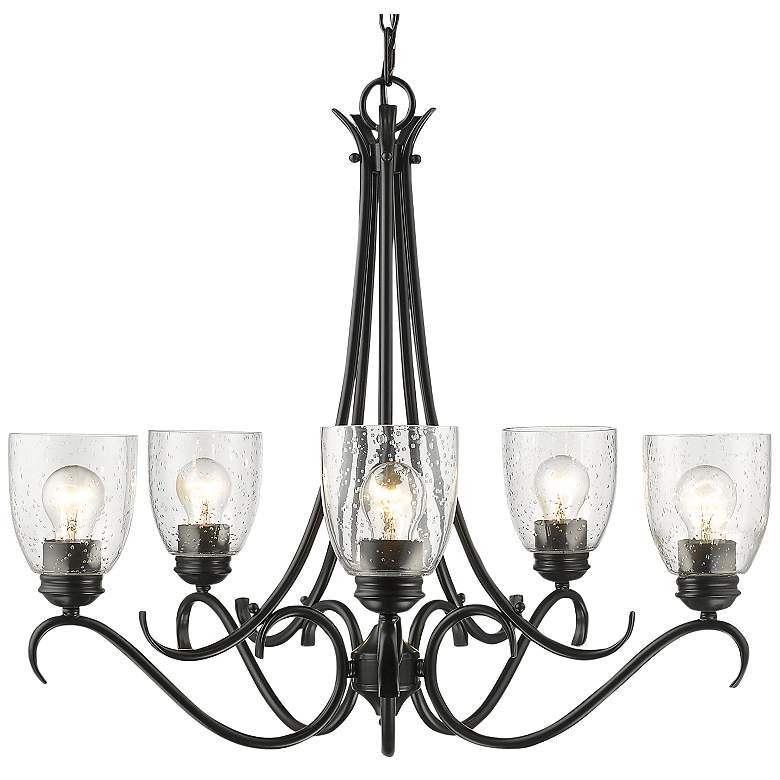 Image 1 Parrish 27 1/4 inch Wide Matte Black 5-Light Chandelier With Seeded Glass