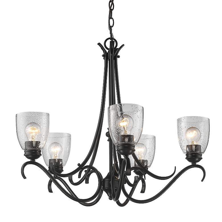 Image 3 Parrish 27 1/4 inch Wide Matte Black 5-Light Chandelier With Seeded Glass more views