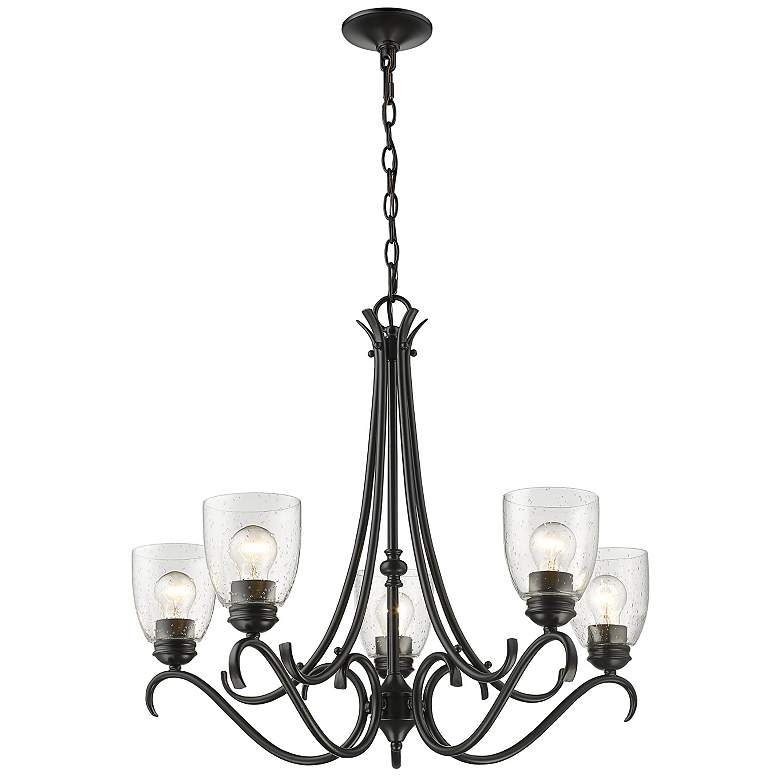 Image 4 Parrish 27 1/4 inch Wide Matte Black 5-Light Chandelier With Seeded Glass more views