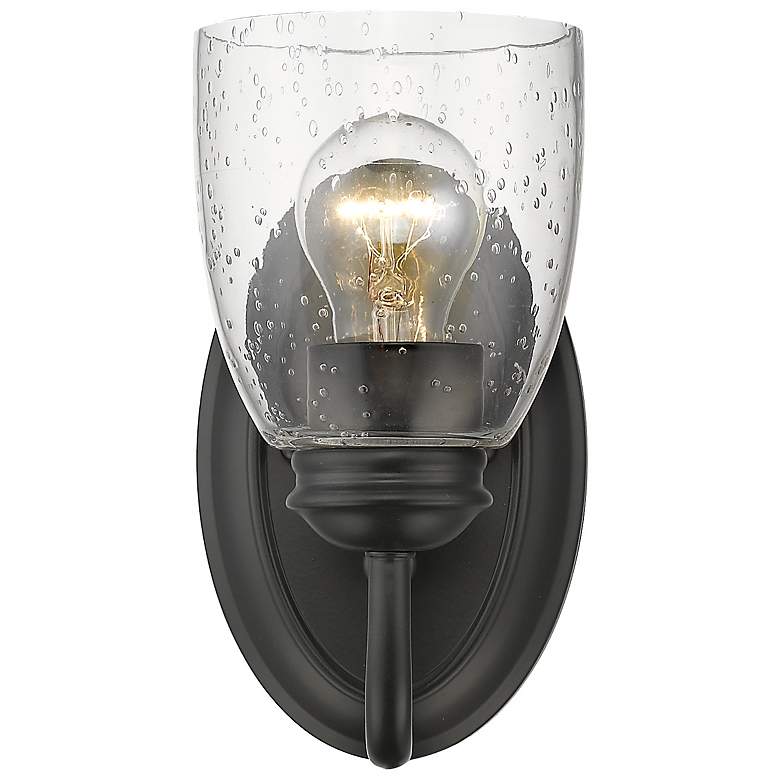 Image 1 Parrish 4 3/4" Wide 1-Light Wall Sconce in Matte Black with Seeded Gla