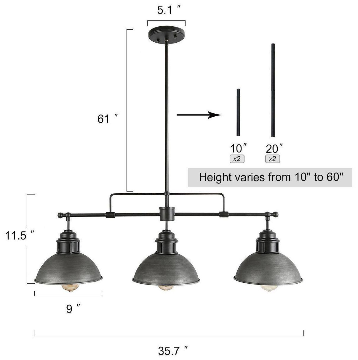 Image 2 Parro 35.7" Wide Black Brushed Silver 3-Light Island Chandelier more views