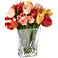 Parrot Tulip 15" High Flowers in Clear Glass Vase