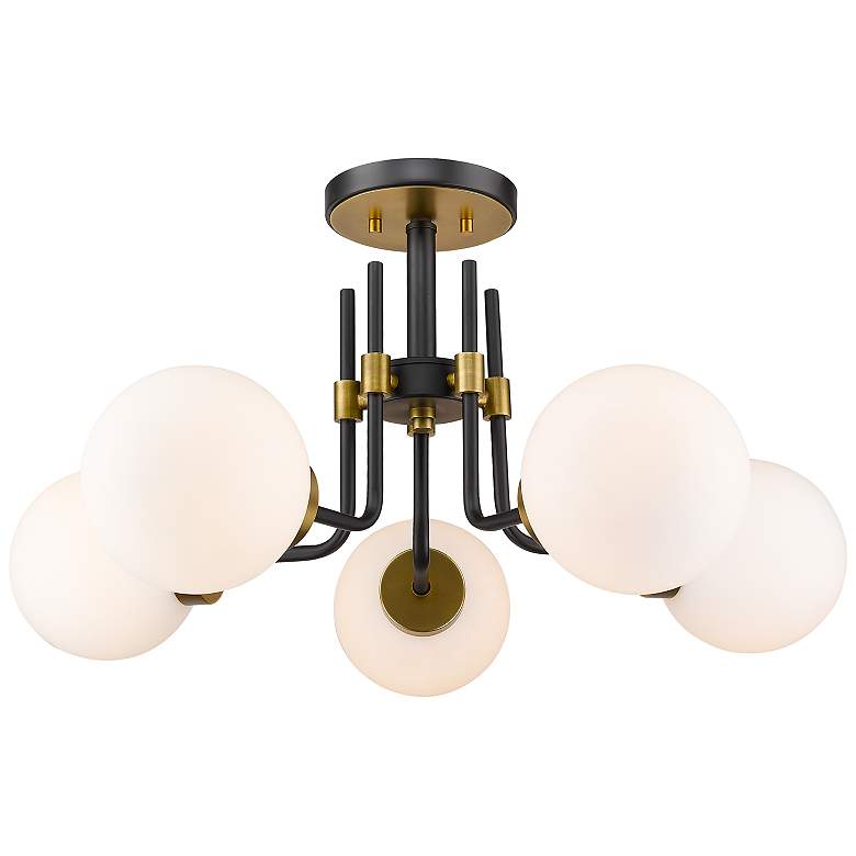Image 3 Parsons 27" Wide Matte Black and Brass 5-Light Ceiling Light
