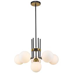 Parsons 27"W Matte Black and Olde Brass 6-Light Chandelier