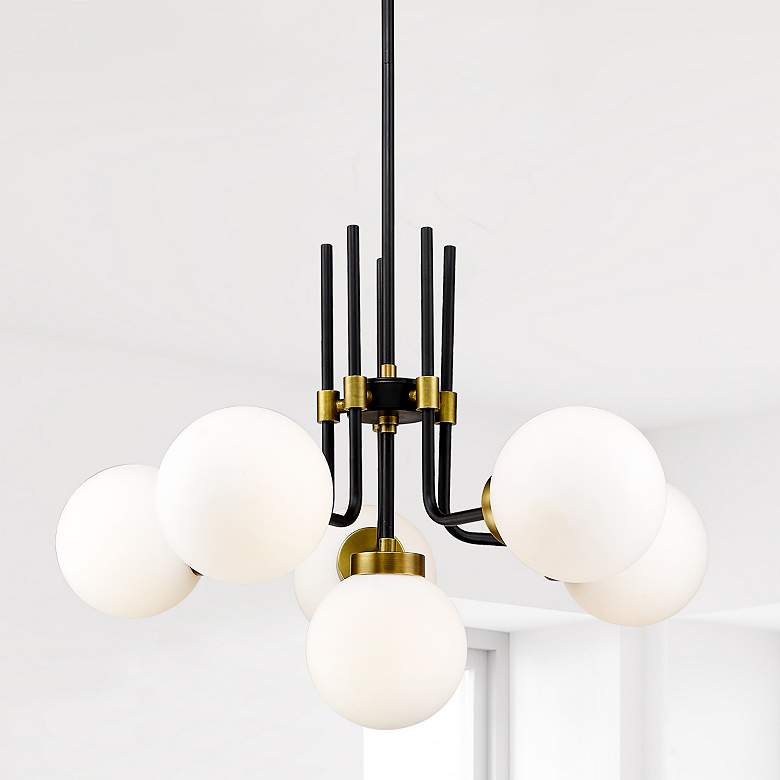 Image 2 Parsons 27"W Matte Black and Olde Brass 6-Light Chandelier