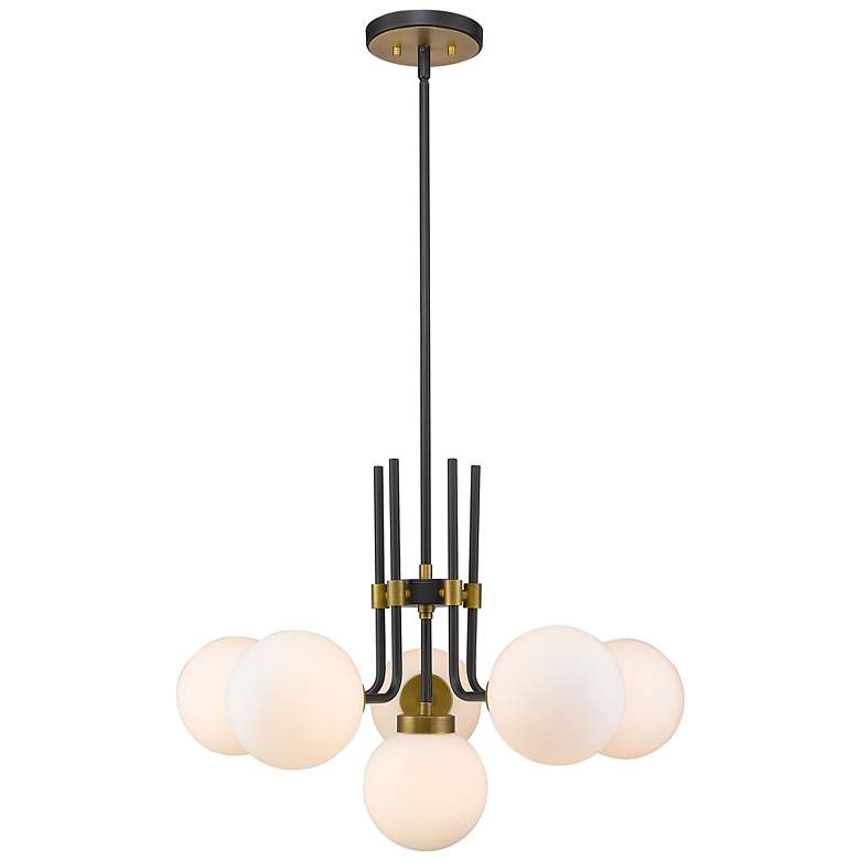 Image 7 Parsons 27"W Matte Black and Olde Brass 6-Light Chandelier more views